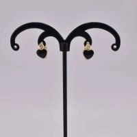 ORECCHINI CUORE NERO BRILLANTE OTTONE ORO